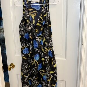 Collective Concepts Blue and Gold Halter Midi Sundress